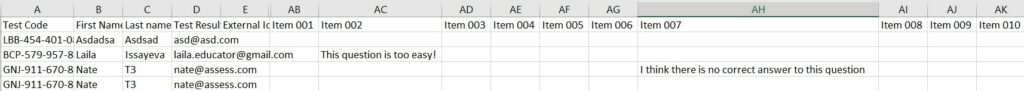 Examinee Comments Export (CSV) - Reporting Data