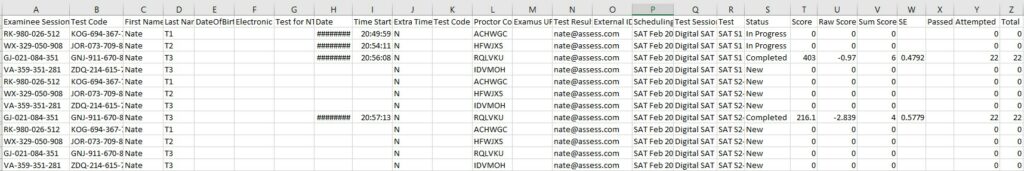 Examinee Data Export (CSV) - Reporting Data